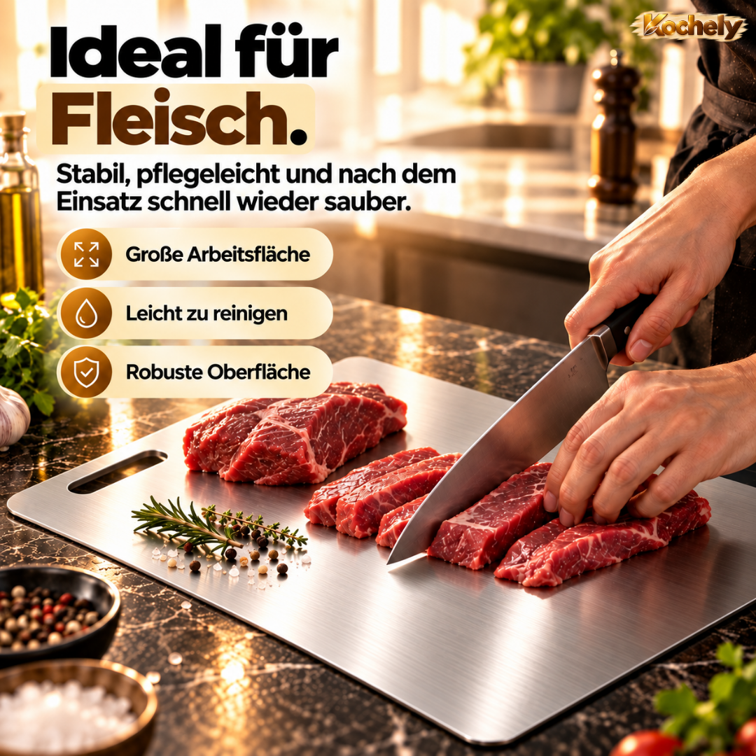 Edelstahl Schneidebrett – Hygienisch & Spülmaschinengeeignet